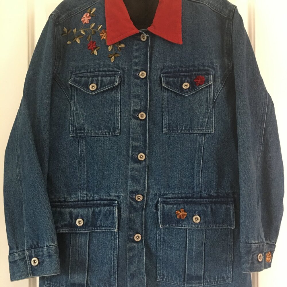 Studio West Women's Designer Embroidered Jean Jacket with Removable Quilt Lining